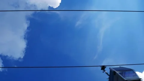 Cablecar passing under a deep blue sky and cloud Video stock 152733325