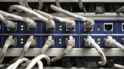 Cables and connections on network server Видео 64727091