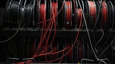 Cables and control panel detail from a television broadcasting truck Stock Footage 98863837