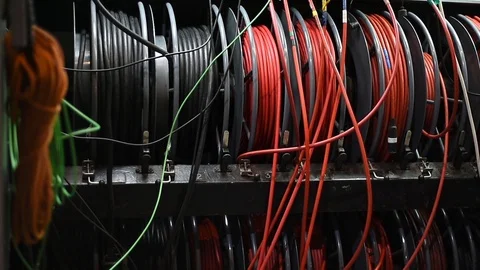 Cables and control panel detail from a television broadcasting truck Stock Footage 98863886
