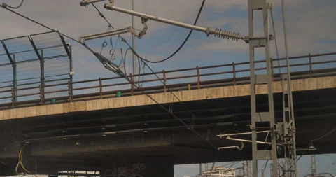 Cables and railway structures from the window of a moving Valencia train Stock Footage 216553183