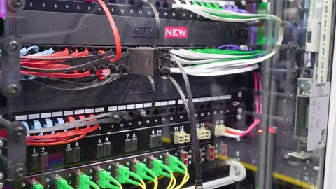 Cables and wires on the back of the data server 스톡 동영상 75704492