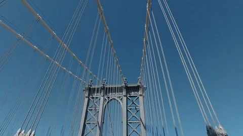Cables of Brooklyn bridge against blue sky Stock Footage 71558053