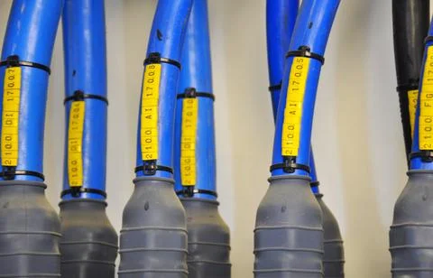 The cables connected to the cabinet Stock Photos