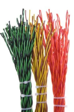 Cables connected by cable ties 스톡 사진