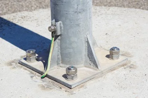 Cables connected to electrical grounding bar . Electric grounding Stock Photos