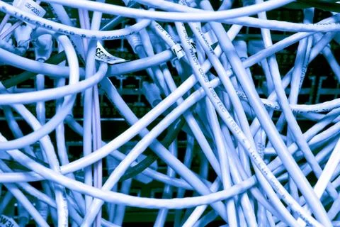 Cables connected to servers Stock Photos