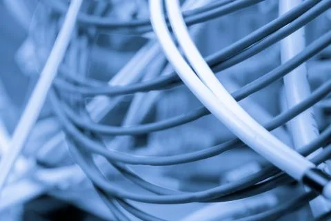 Cables connected to servers Stock Photos