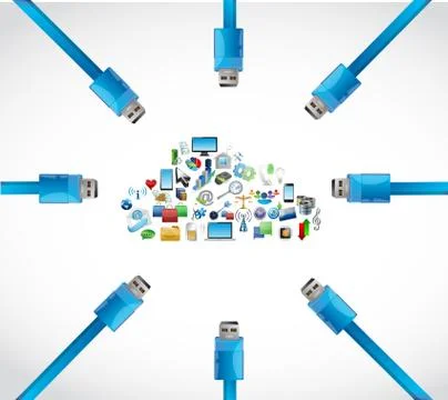 Cables connection to a icon cloud. illustration Stock Illustration