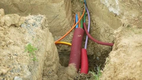 Cables fiber optic internet infrastructure cables copper engineering networks Stock Footage 345652312