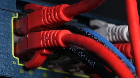 Cables plugged into a network connector 스톡 동영상 94378569