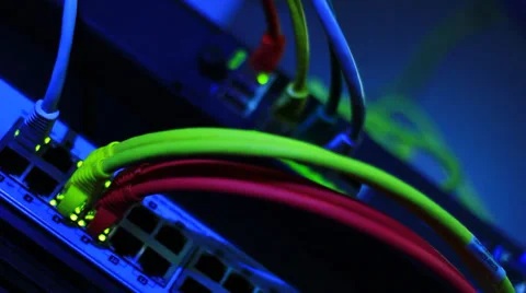 Cables with RJ45 in the switch 스톡 동영상 35820569