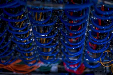 Cables in Server Cabinet 스톡 사진