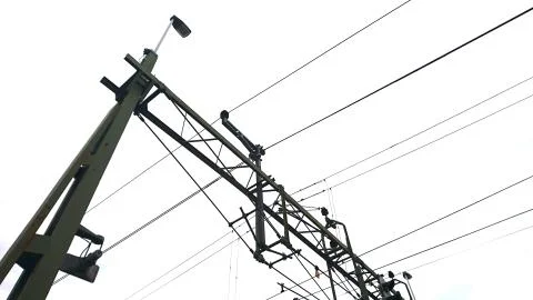 Cables by the train station Foto stock