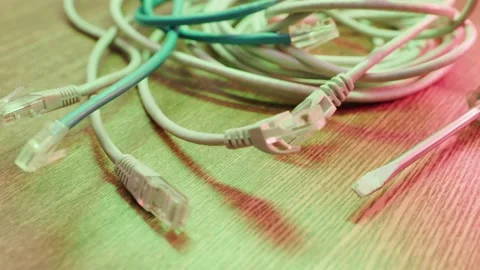 Cables used in service of network ethernet patch cord close-up Stock-Footage 165273430