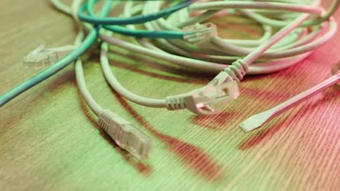 Cables used in service of network ethernet patch cord close-up Stock-Footage 165273443
