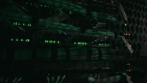 Cables, Wires and LED Indicators of Supercomputer in Server Room Stock Footage 311305129