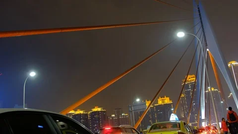 Cabletayed cable on the qian si men Bridge in Chongqing at night Stock-Footage 111156648
