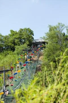 Cableway against the blue sky Foto stock