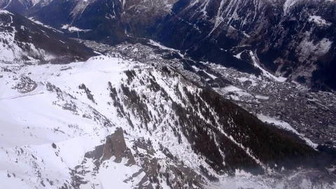 Cableway cabins ride down to the le Brevent peak, Mont-Blanc Chamonix, France Stock Footage 104834838