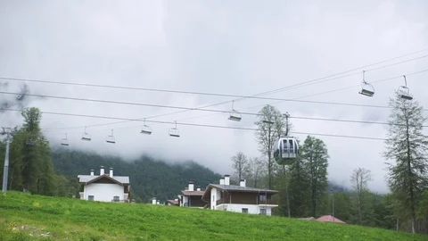 Cableway in the clouds Stock Footage 99615931