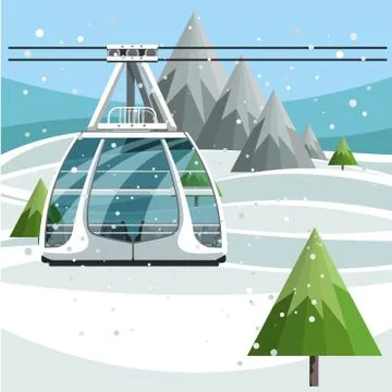 Cableway with empty ski lift cable on mountains background Illustrazione stock