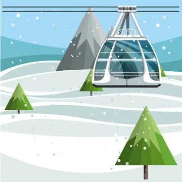 Cableway with empty ski lift cable on mountains background Illustrazione stock