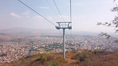 Cableway gondola hyperlapse down from the Cristo de la Concordia statue in Co Stock Footage 116053231