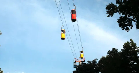 Cableway iwth cabins of different colour Stock Footage 108724002