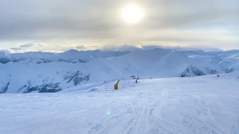 Cableway lifting in sunny winter mountains. Stock Footage 132797594