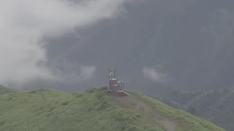 Cableway in Mist at Wugong Mountain Stock-Footage 343666233