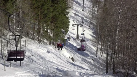 Cableway in the mountains Stock Footage
