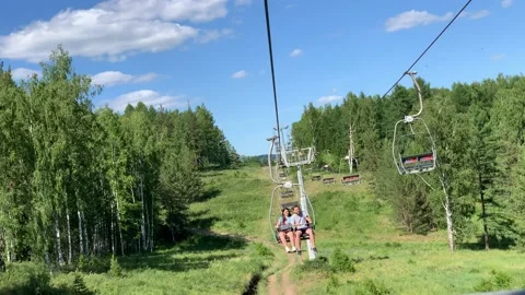 Cableway in the mountains. Nice view of the mountains. Russia, Ural Stock-Footage 133276702