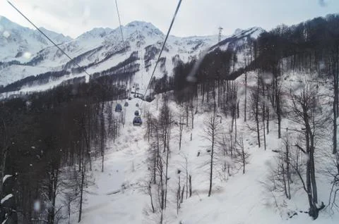 Cableway in the mountains. Stock Photos