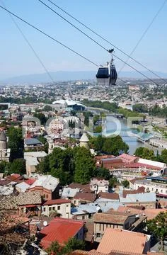 Cableway in old tbilisi ,view from narikala fortress,georgia Stock Photos