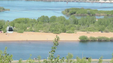 Cableway  over the river Stock Footage 27788572