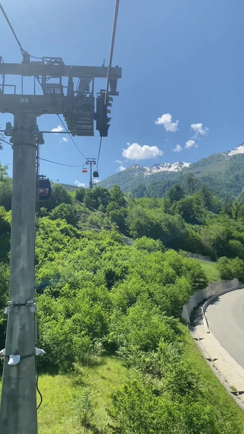 Cableway provides unique view of mountainous terrain Stock Footage 278714426