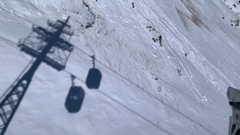 Cableway Shadow In the Snowy Mountain Stock Footage 237337590