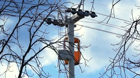 Cableway in the sky with moving cubicles. Stock Footage 48990010