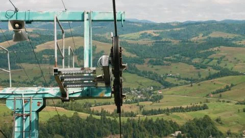Cableway support in the Carpathian mountains Stock Photos