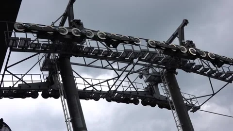 Cableway technological equipment on a mast in high mountains Video stock 204728219
