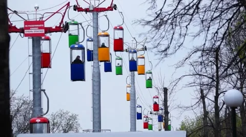 Cableway, towers with moving cubicles 01. Stock Footage 49648007