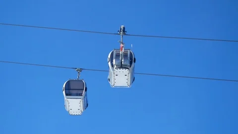 Cableway working at skiing area against clear blue sky Stock-Footage 88676909