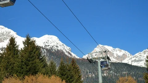 Cableway working at skiing area Stock Footage 88677354