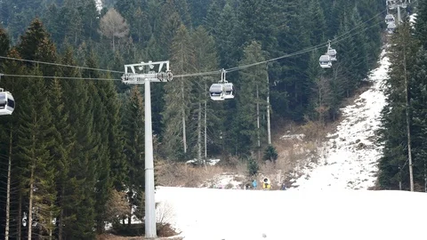 Cableway working at skiing area wide view Stock Footage 87888010