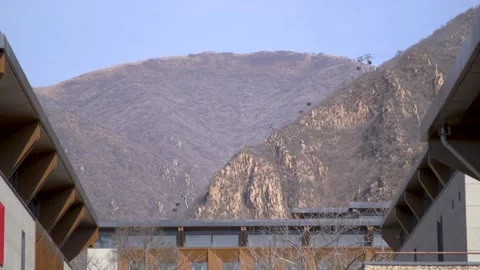 Cableways in the mountains of China during the 2022 Beijing Olympic and Stock Footage 219767125