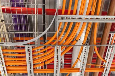 Cabling and wiring for communications, internet and building control systems Stock Photos