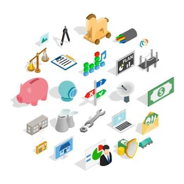 Cabling icons set, isometric style Stock Illustration