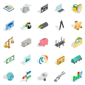 Cabling icons set, isometric style Stock Illustration