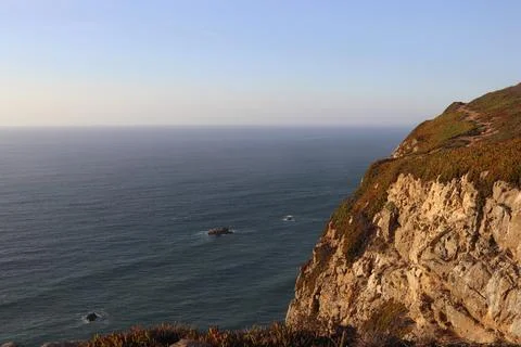 Cabo da Roca Cliffs and Atlantic Ocean Landscape at Sunset, Portugal Stock Photos